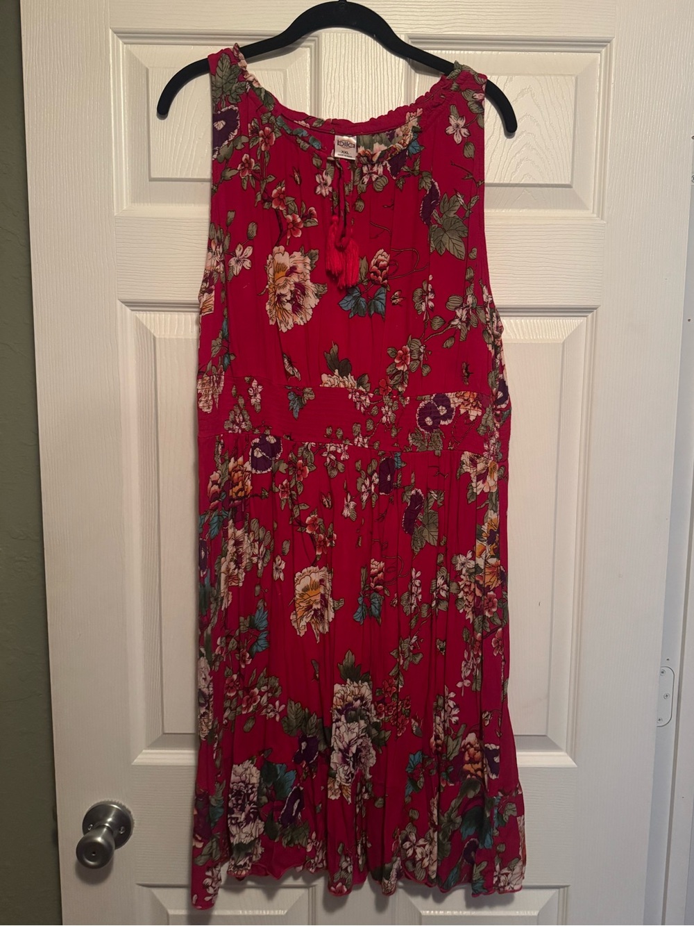 Bila Sz XXL Floral Rayon Midi Dress in Red with Multicolor Blooms